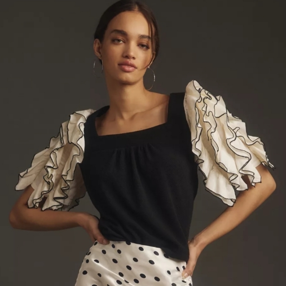 Anthropologie Sundays In Brooklyn Square Neck Ruffle Sleeve Babydoll Top Small